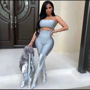 Silver cut out romper.